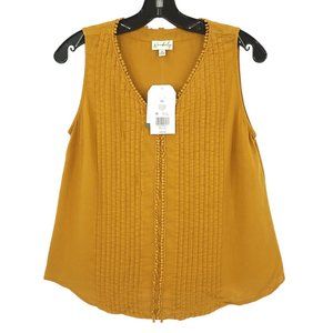 Wonderly Linen Blend Pleated Sleeveless V Neck Tank Top Size XS Burnt Gold NEW